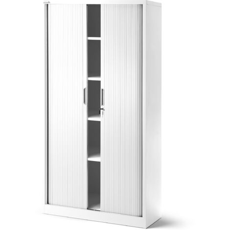 Classeur de bureau en métal avec volet roulant    DAMIAN, 900 x 1850 x 450 mm, blanc