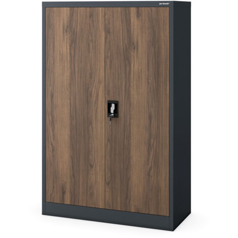 Armoire en acier KEVIN, 900 x 1400 x 400 mm, Eco Design: anthracite/ noyer