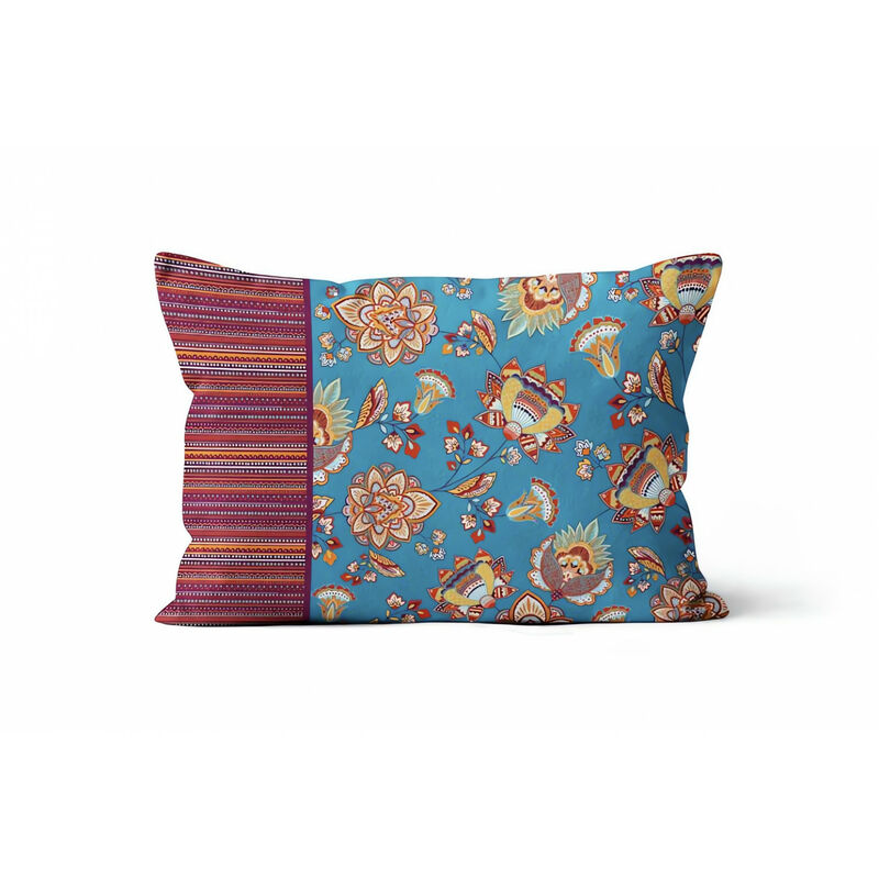 Coussin ethnique en coton bleu clair 60x60 cm Jaipur