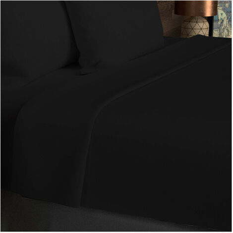 Drap plat en coton 57 fils 260x300 cm UNI noir, par Soleil d'Ocre