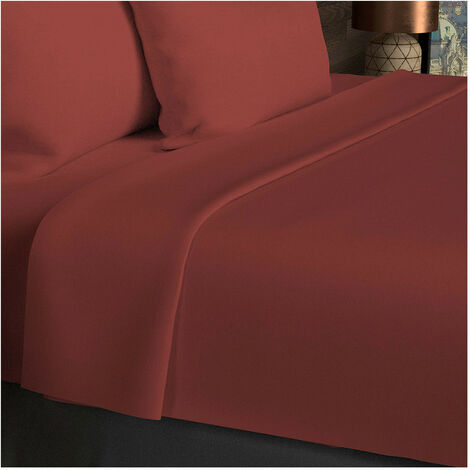 Drap plat en coton 57 fils 260x300 cm UNI brique, par Soleil d'ocre