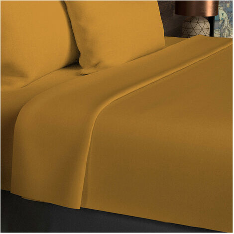 Drap plat en coton 57 fils 260x300 cm UNI moutarde, par Soleil d'ocre