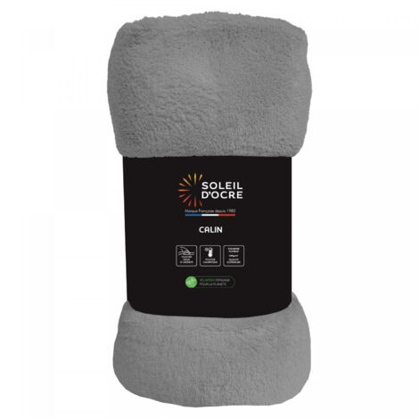 Couverture flanelle 180x220 cm CALIN gris, par Soleil d'Ocre