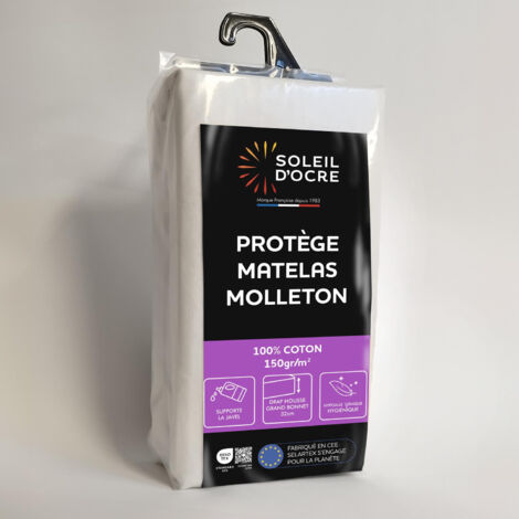 Soleil D Ocre – Protège matelas 80x200 cm molleton hypoallergénique – Bonnet extensible jusqu'à 35 cm – S'adapte à toutes les épaisseurs de matelas