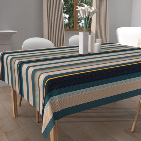 Nappe imprimée anti-tâches carrée 180x180 cm BAYADERES bleu, par Soleil d'Ocre