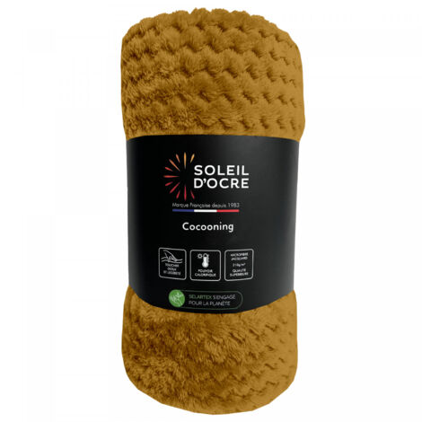 Couverture, plaid 180x220 cm COCOONING moutarde, par Soleil d'ocre
