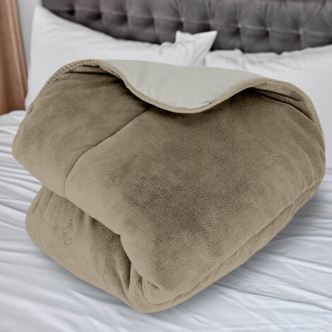 Couette doublée polaire microfibre 240x260 cm BICOLORE ivoire et sable, par Soleil d'ocre