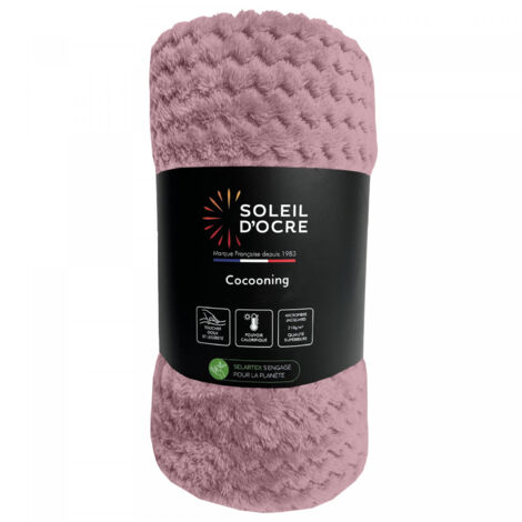 Couverture, plaid 180x220 cm COCOONING vieux rose, par Soleil d'ocre
