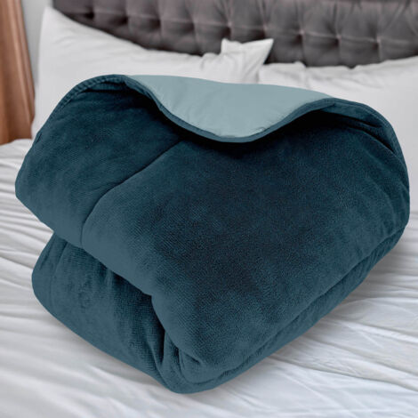 Couette doublée polaire microfibre 240x260 cm BICOLORE bleu ciel et marine, par Soleil d'ocre