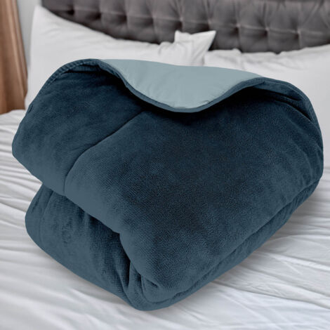 Couette doublée polaire microfibre 140x200 cm BICOLORE bleu ciel et marine, par Soleil d'ocre
