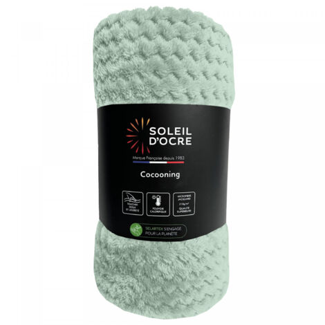 Couverture, plaid 180x220 cm COCOONING vert eau, par Soleil d'ocre