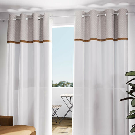 Rideau à œillets ARTHUR 135x250 Cm - Tissu Polyester Beige - Prêt à Poser