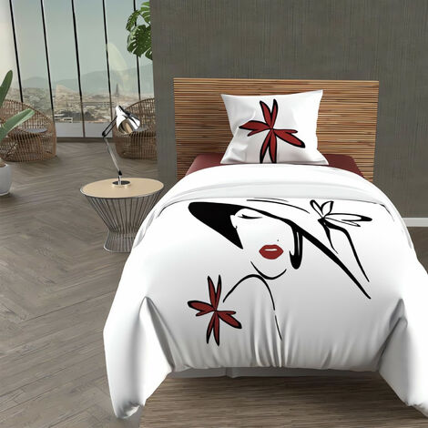 Parure housse de couette dessin placé 140X200 cm AVA 100% coton 57 fils/cm2, pr Soleil d'Ocre