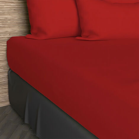 Drap housse 180x200 cm en coton 57 Fils SOLEIL D'OCRE rouge