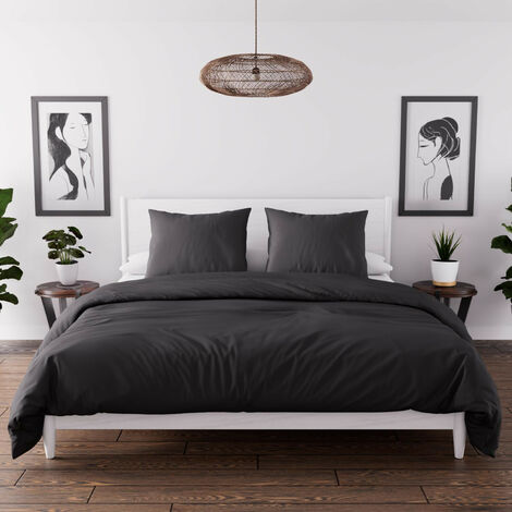 Parure housse de couette en microfibre lavée 260x240 cm BOHEME noir, par Soleil d'Ocre