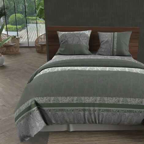 Parure housse de couette en coton 57 fils/cm2 260x240 cm JAIPUR blanc, par Soleil d'Ocre