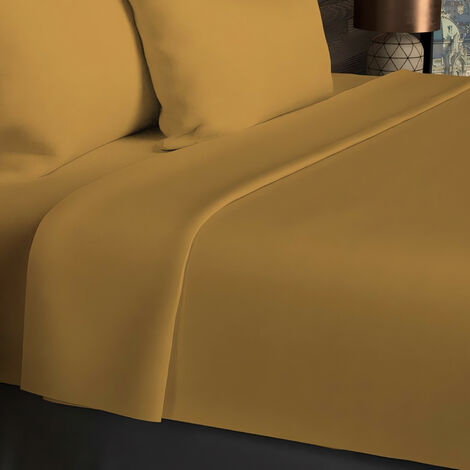 Drap plat en coton 57 fils 180x290 cm UNI moutarde, par Soleil d'ocre