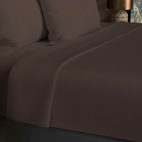 Drap plat en coton 57 fils 180x290 cm UNI brun, par Soleil d'ocre