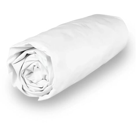 Drap housse en coton 90x190 cm PERCALE blanc, par Soleil d'ocre