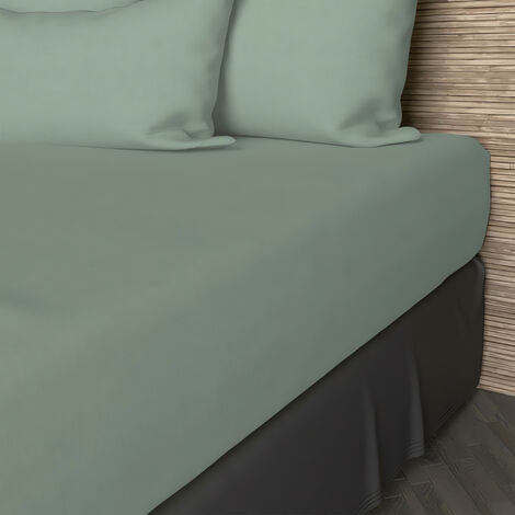 Drap housse en coton 57 fils 90x190 cm UNI vert d'eau, par Soleil d'ocre