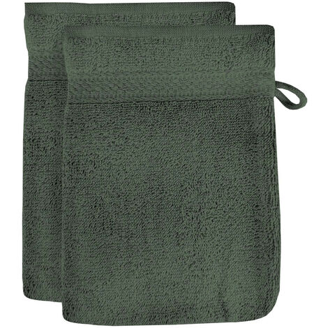 Lot de 2 gants de toilette en coton 500 gr/m2 16x21 cm LAGUNE kaki, par Soleil d'ocre
