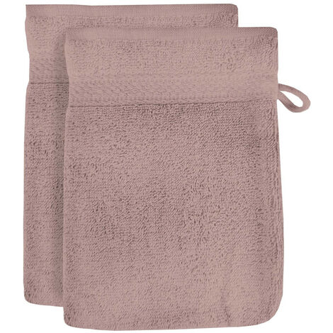 Lot de 2 gants de toilette en coton 500 gr/m2 16X21 LAGUNE vieux rose, par Soleil d'ocre