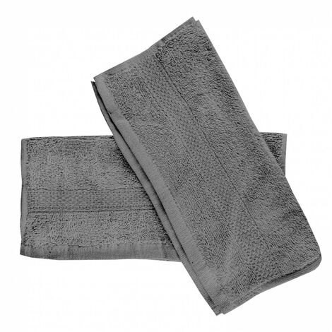 Lot de 2 serviettes d'invité en coton 500 gr/m2 30x40 cm LAGUNE gris, par Soleil d'ocre