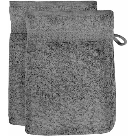 Lot de 2 gants de toilette en coton 500 gr/m2 16x21 cm LAGUNE gris, par Soleil d'ocre