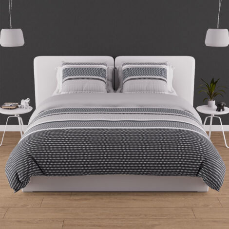 Parure housse de couette en coton 57 fils 260x240 cm THALES gris, par Soleil d'ocre