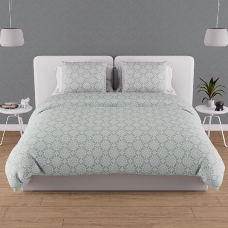 Parure housse de couette en coton 57 fils 260x240 cm ESMERALDA vert, par Soleil d'ocre