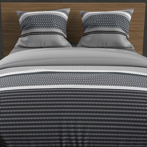 Parure housse de couette en coton 57 fils 240x220 cm THALES gris, par Soleil d'ocre