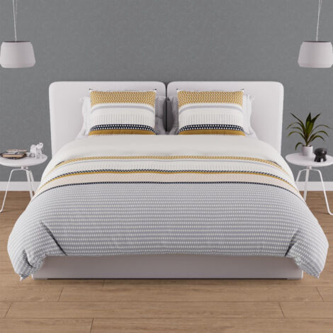 Parure housse de couette en coton 57 fils 260x240 cm THALES moutarde, par Soleil d'ocre
