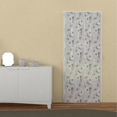 Soleil D Ocre – Voilage porte fenêtre 90x200 cm – Imprimé floral blanc – 100% polyester – Finition passe tringle – Prêt à poser