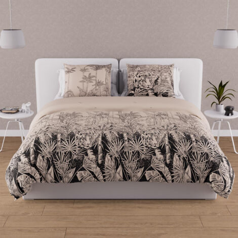 Parure housse de couette en coton 57 fils 260x240 cm TIGRE sable, par Soleil d'ocre