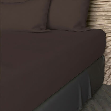 Drap housse en coton 57 fils 180x200 cm UNI brun, par Soleil d'ocre