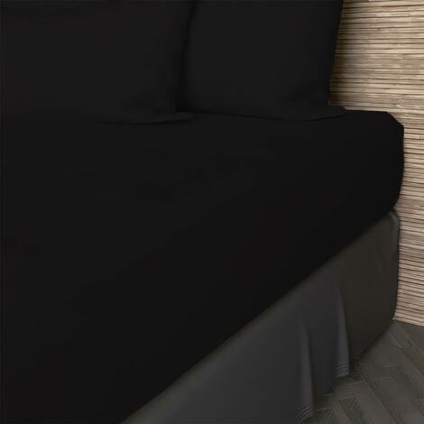 Drap housse en coton 57 fils 200x200 cm UNI noir, par Soleil d'ocre
