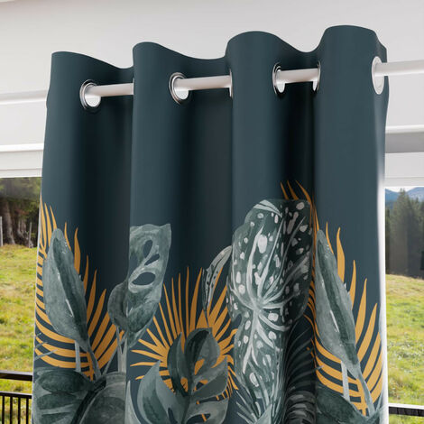 Soleil D Ocre – Rideau à oeillets en velours 135x250 cm – Imprimé végétal tendance – 8 oeillets en acier inox – Entretien facile, lavage à 40°C