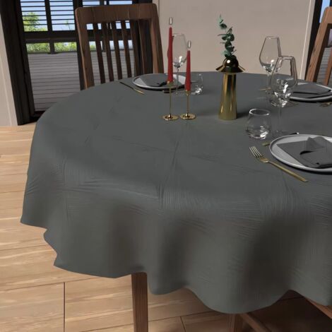 Nappe ronde anti-tâches diamètre 180 cm LUXURY gris, par Soleil d'Ocre
