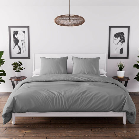 Parure housse de couette en microfibre lavée 260x240 cm BOHEME gris, par Soleil d'Ocre