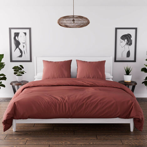 Parure housse de couette en microfibre lavée 260x240 cm BOHEME brique, par Soleil d'Ocre