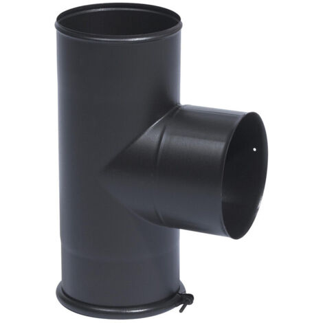 Tee ad angolo con tappo smaltato nero opaco, D.125