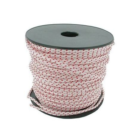 Corde lanceur polyamide blanche avec liseré rouge - Longueur 100 m - Diamètre 5 mm