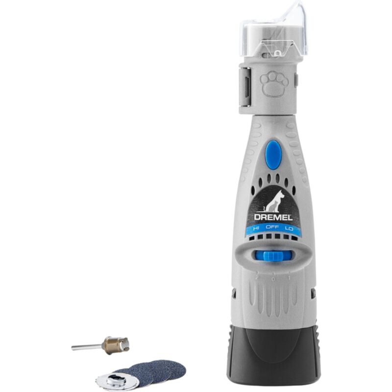 Dremel 7020 PGK Lima de Uña Eléctrica para Mascotas, Amoladora para Perros a Batería de 6V, Velocidad Variable, incluye Mandril y 4 Discos de Lija, Cabezal Protector y Profundidad de Corte Ajustable