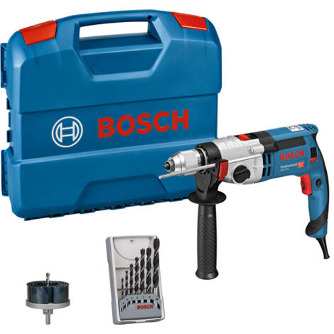Bosch Professional GSB 24-2 - Taladro percutor (1100 W, 2 velocidades, 3000 rpm, Ø max perforación hormigón 22 mm, set brocas + corona, en maletín)