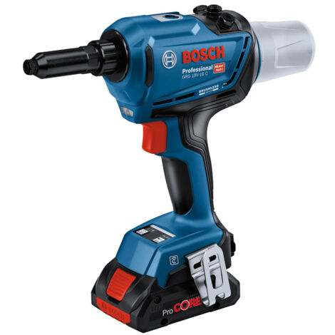 Bosch Professional 18V System GRG 18V-16 C - Remachadora a batería (fuerza 16.000 N, longitud de carrera 25 mm, 2 baterías ProCORE18V x 4.0 Ah, en L-BOXX)