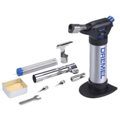 Quemador de gas butano estacionario Dremel Versaflame 2200, mini soplete y pistola de calor inalámbricos para soldar, doblar tubos, soldar, retractilar