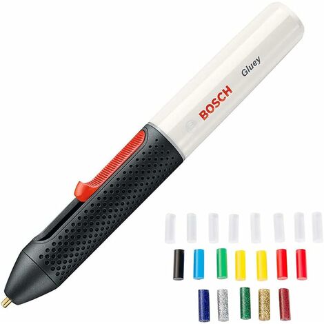 Bosch barra de adhesivo termofusible a batería Gluey Marshmallow (color: blanco, con 20 barras de adhesivo: 8 transparentes, 7 de color, 5 de purpurina)