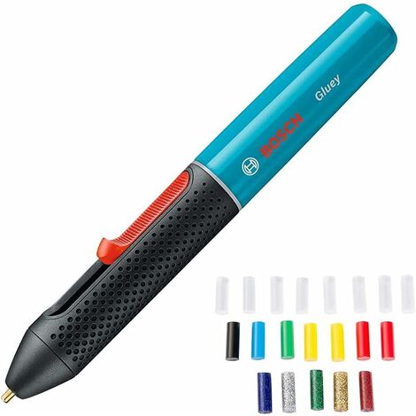 Bosch barra de adhesivo termofusible a batería Gluey Lagoon Blue (color: azul, con 20 barras de adhesivo: 8 transparentes, 7 de color, 5 de purpurina)