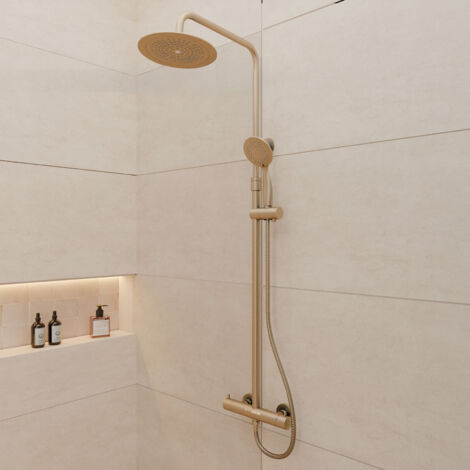 colonne de douche thermostatique finition or doré brossé 133x26x52 cm - molly gold