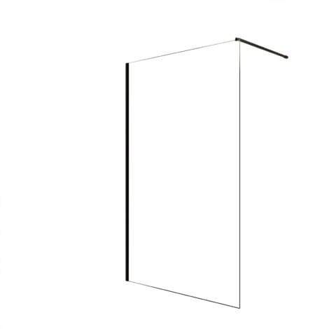 paroi de douche 120x200cm en verre trempé transparent 8mm anticalcaire - profilé noir mat - lina
